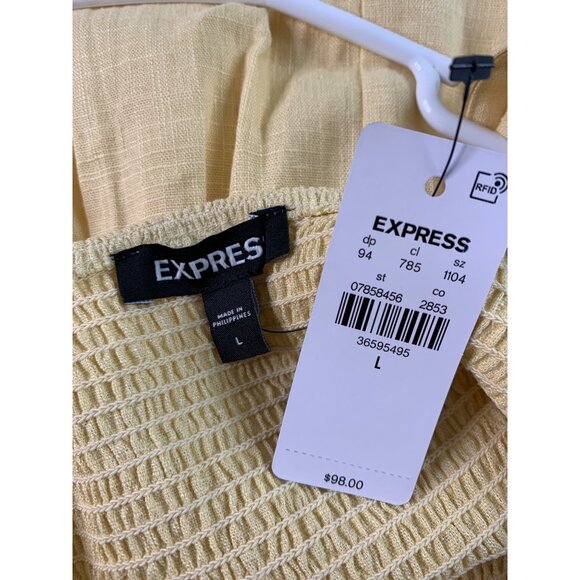 Express Sleeveless Tiered ruffle Smock Maxi Dress L NWT 8072 Linen Vacay Island - Picture 3 of 8